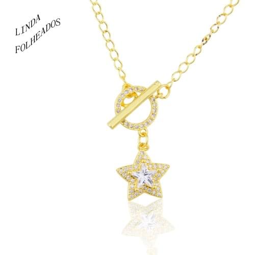 2021 New Arrival Hot Sale Copper Metal Charm Horn Shape Chain Necklace Star Pendant Jewelry Party Gift For Femal