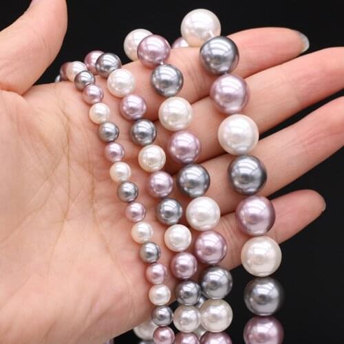 New Natural Round White Purple Gray Mix-color Shell Pearl Beads Punch for Jewelry Making DIY Women Necklace Bracelet Gift