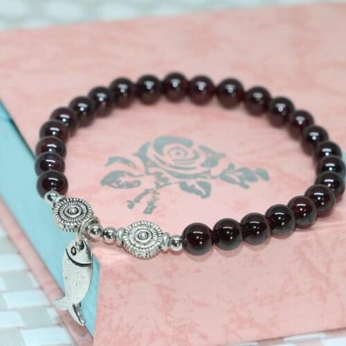 Charming women strand bracelets 6mm natural garnet round beads free shpping wholesale price new fashion jewelry making B2101