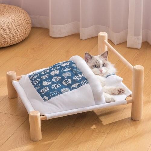 Elevated Cat House Bed Removable Pet Sleeping Bag kitten Cat Hammock Lounger for Dog Bed Wooden Cats House Cave Pet Supplies