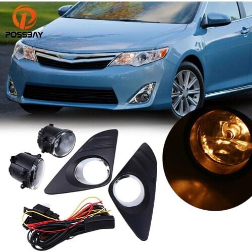 POSSBAY Front Lower Bumper Fog Lights for Toyota Camry (XV50)LE/XLE 2012 2013 2014 Halogen Fog Lamp Bulb With Foglamp Hood Cover