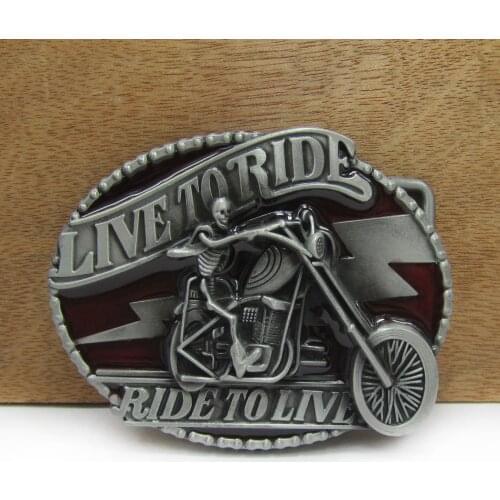 BuckleClub wholesale retro skull LIVE TO RIDE motor western jeans gift belt buckle FP-02176 PEWTER FINISH 4cm width loop