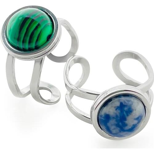 Adjustable Natural Stone Open Rings Wholesale Crystal Malachite Agate Opal Rings for Women Vintage Temperament Female Jewelry