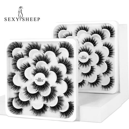 SEXYSHEEP 10/8/5Pairs Thick False Eyelashes Dramatic Fake Eyelash Handmade Faux Mink Lashes Natural Eyelash Extension Reusable M