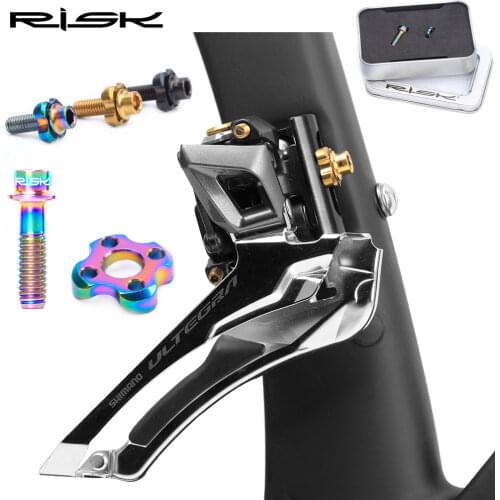Risk Titanium Alloy Road Bike Front Derailleur Fixed Screw Washer Kit M5*16 Hollow-out Design Ultralight Bolt With Curved Gasket