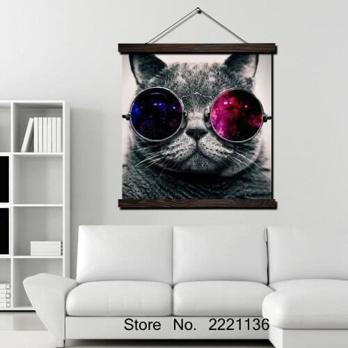 Sunglasses Cool Cat HD Print Scroll Paintings Wall Art Printed Hanging Framed Canvas Painting Modern Home Decoration