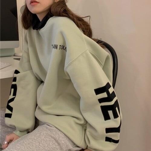 Oversized Vintage Letter Print Crewneck Sweatshirts Women 2021 New Fashion Clothes Long Sleeve Hoodies Harajuku Loose Pullover
