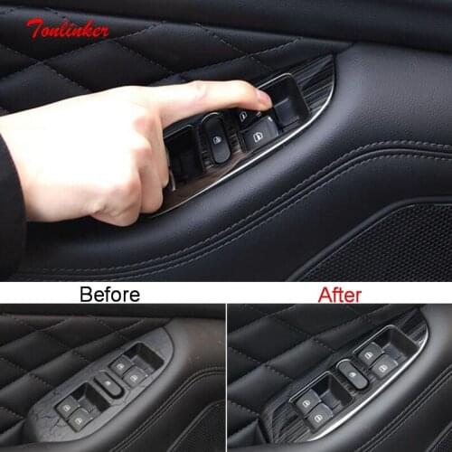 Tonlinker Interior Windows Control Panel Cover stickers For GWM Poer 4x4 2020 Car Styling 4 PCS Stainless Steel Cover Stickers