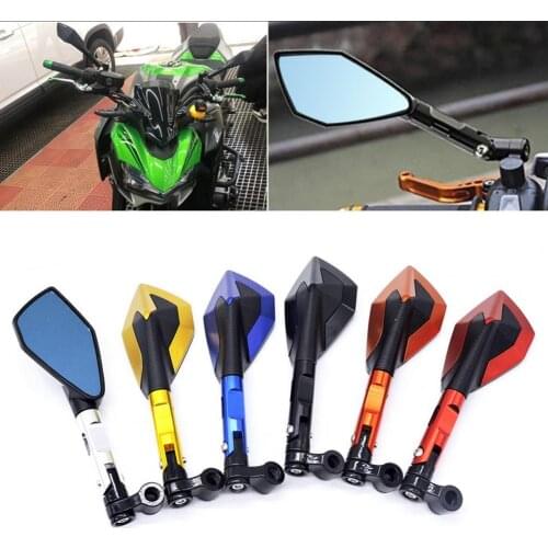 Universal CNC Aluminum Motorcycle Handlebar Rear View Mirrors Blue Mirror for Honda Yamaha Suzuki Scooter ktm