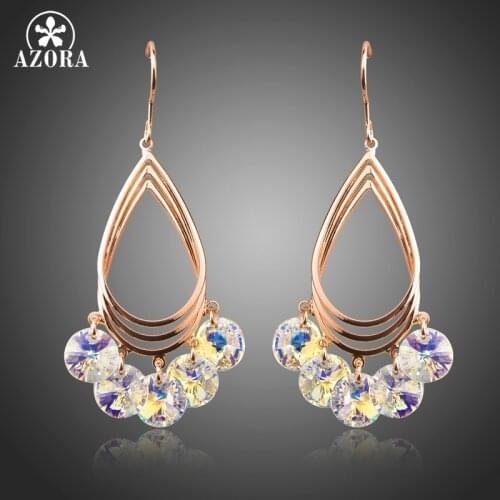 AZORA Dangle Earrings for Women Rose Gold Color Multicolor Crystals Water Drop Earrings Female Wedding Party Jewelry TE0307