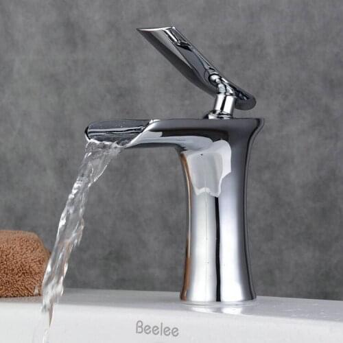 Top quality copper bathroom sink faucet Waterfall chrome finished Low cold hot water brass bathroom faucet Basin mixer tap,White