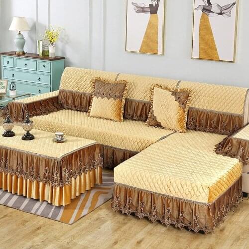 Yellow Luxury Sofa Cover Fashion Diamond Embroidery Lace Sofa Towel Slipcover Non-slip Cushion A Complete Living Room Sofa Set 4