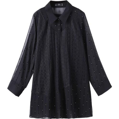 Plus Size 10XL 8XL 6XL 4XL Women Long Sleeve Spring Autumn Shirts Femme Lace Patchwork Elegant Slim Tops New T-shirt For Mujer
