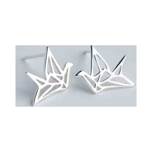 MloveAcc Fashion Friendship 925 Sterling Silver Stud Earrings Lovely Origami Crane Earrings for Women Cute Bird Party Gift
