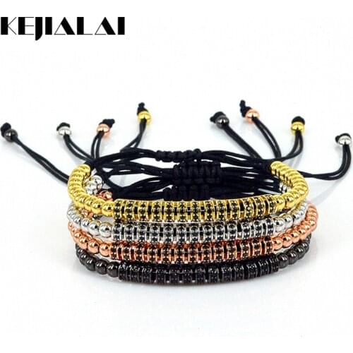 Handmade Fashion Bracelet Women 24k Beads Black Zircon Bar Charm Long Tube Macrame Bracelets for Men Luxury Style