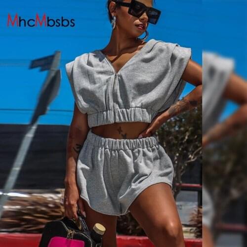 Two Piece Set Women Short Batwing Sleeve Pad Shoulder Hoodies Tracksuits Elastic Waist +Joggers Bubble Hot Shorts 2021 Summer