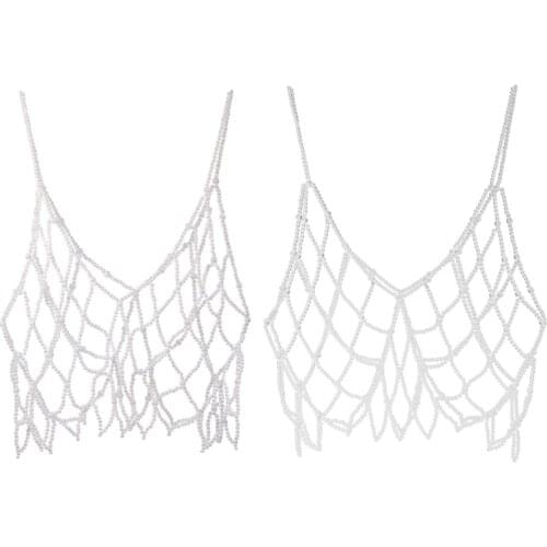 Women Handmade Woven Body Chain Camisole Imitation Pearl Crystal Beaded Vest Hollow Out Mesh Top Club Body Drop Shipping