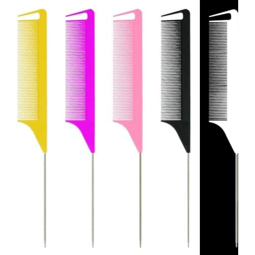 1PC Fine-Tooth Metal Pin Anti-static Rat Tail Comb Highlighting Foiling Separate Parting Hair Comb Hairdressers Styling Tools