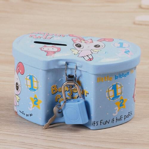 1 Pcs Double Heart Cartoon Piggy Bank Tinplate Creative Child Piggy Bank Color Random