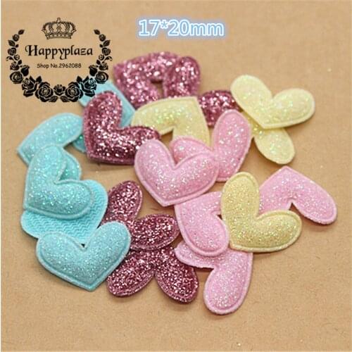100pcs Kawaii Padded Glitter Little Heart Patches 2CM Appliques For Clothes Sewing Supplies DIY Craft Decoration
