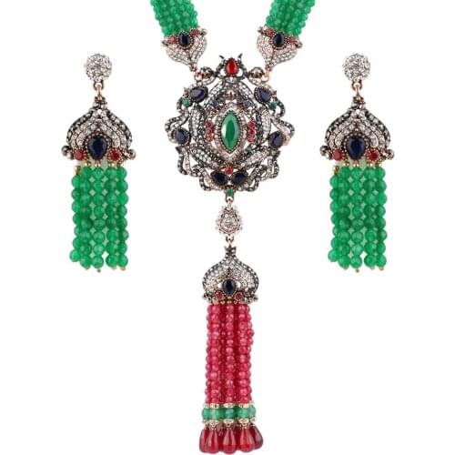 2 Pcs/lot 2021 Ethnic Nigerian Wedding Tassel Handmade African Beads Necklace Earrings Jewelry Sets For Women Bohemian Vintage