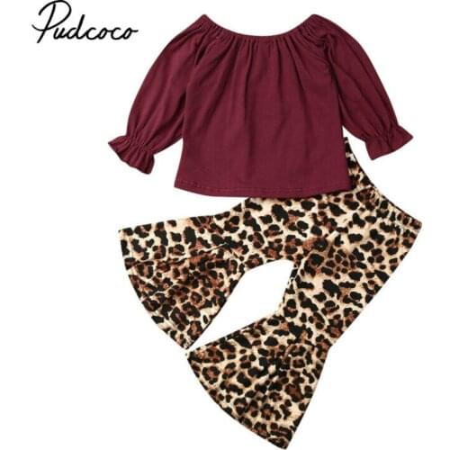2020 New Years Long Sleeve Blouse Leopard Flare Pants Spring Children Girls Clothing Newborn Infant Baby Girls Clothes Sets 1-6Y