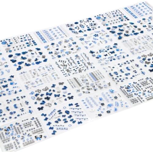 30Sheets/Lot DIY Nail Sticker 6.3*5cm Blue Butterfly Pattern 3D Nail Art Decal Stickers For Nail Decoration Nail Manicure @NTL4