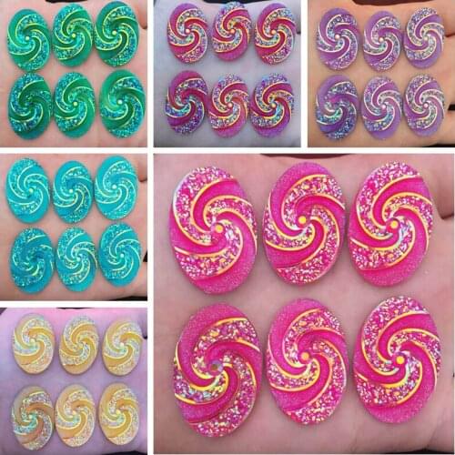 HOT 36pcs 20*30mm AB Resin oval spiral Rhinestone Flatback Wedding diy Button D85*6