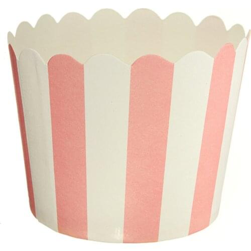 50 Pcs Rose Caissettes A Cupcake Papier Pour Muffins Gateau Moule Decoration Bande Verticale
