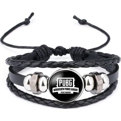 Game PUBG Bracelet Men Women Braided Leather Fashion Handmade Rope Snap Button Jewelry Cosplay