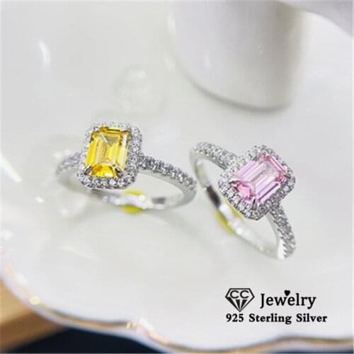 CC 925 Silver Rings Cubic Zirconia Citrine Pink Crystal Proposal Engagement Ring Womens Wedding Bridal Fashion Jewelry CC1654