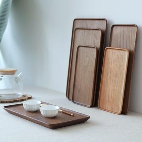 Black Walnut Cherry Wood Tray For Tea Set Cup Snake Dessert Fruit Rectangle Durable Wooden Plate For Home Teahouse Office Hotel