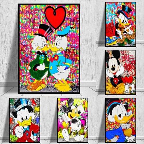 Disney Mickey Mouse Donald Duck Canva Painting Street Graffiti Art Poster Print Wall Art Picture Room