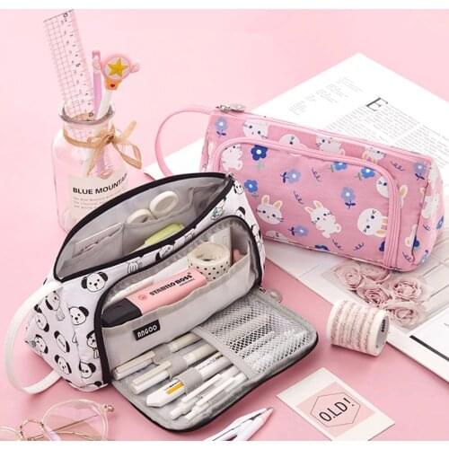 Kawaii Large Capacity Canvas Pencil Bag Cartoon Pen Pouch Kids Birthday Gift Cute Storage Box School Girls Stationery Supplies