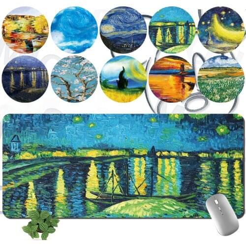 Computer Keyboard Mousepad Anti-slip Game Mouse Mat 30x60CM 30x80CM PU Leather Waterproof Painting Pattern Series Mousepad