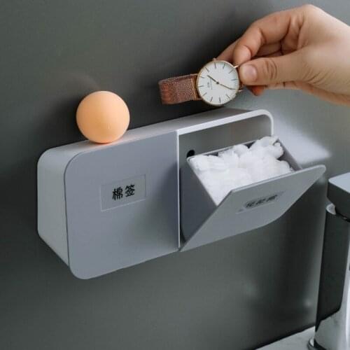 Cosmetic Cotton Storage Box with CoverToilet Paper Storage Rack Dust-proof Bathroom Wall Mounted Punch-free Cotton Swab Holder