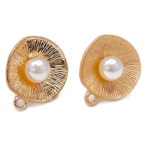 KC Gold Color Plated Round Stud Earring Pearl Diy Material Connector Linker Eardrop Accessories Charms Jewelry Component 6pcs