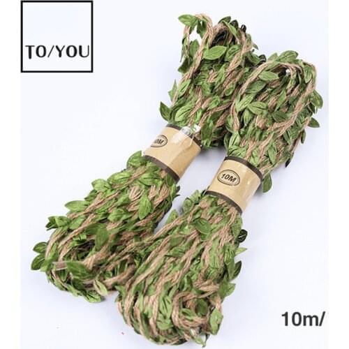 10M Green Leaf Ribbon Burlap Twine Vine with Artificial Leaves for Decor Baby Shower Jungle Decor and DIY Wreath Wraping Craft