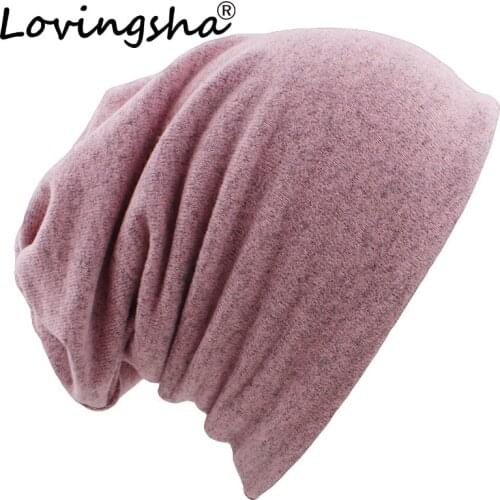 LOVINGSHA Autumn Winter Dual-use Hats For Women Girl Scarf Solid Design Thin Ladies Fashion Feminino Skullies Beanies HT078