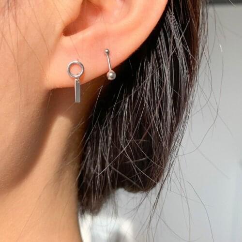 Luckydays Cool Style Asymmetry One Word Stick Earring Geometry Round Bead Earring For Girl Women Earring Jewelry Accessories