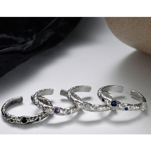 MLKENLY 925 Sterling Silver Rings Texture Micro-Inlaid Zircon Open Finger Ring Vintage Fold Surface Fine Rings