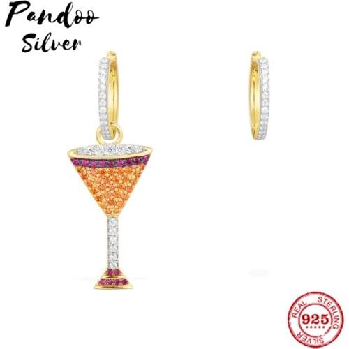 Fashion Charm Sterling Silver Original 1:1 Copy,Asymmetric gold Cocktail Earrings With Hoop Luxury Jewelry Gift For Female