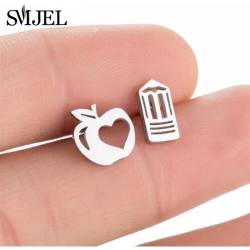 Cartoon Apple Pencil Shape Earrings Personality Funny Fashion Asymmetry Earring for Women Night Club Party Jewelry Studs Gift