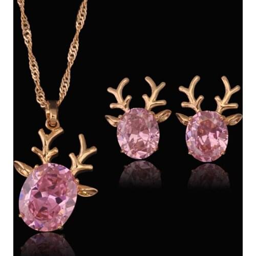 MxGxFam 2017 New Rein Deer Jewelry Set Women (Pendant necklace+Earring) 18 Gold Color