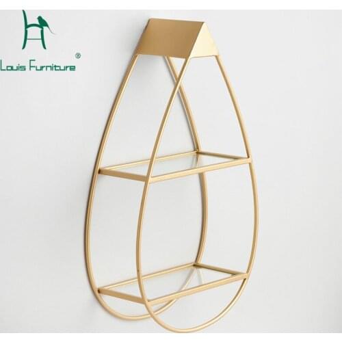 Louis Fashion Wall Shelf Nordic Wall Glass Bedroom Bookshelf Living Room Decorative Iron Golden Wall