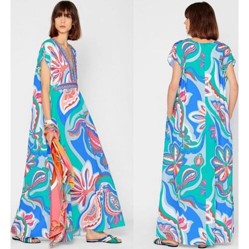 New Middle East Loose Large V-collar Fashion Printed Elastic Knitted Banquet Leisure Dress