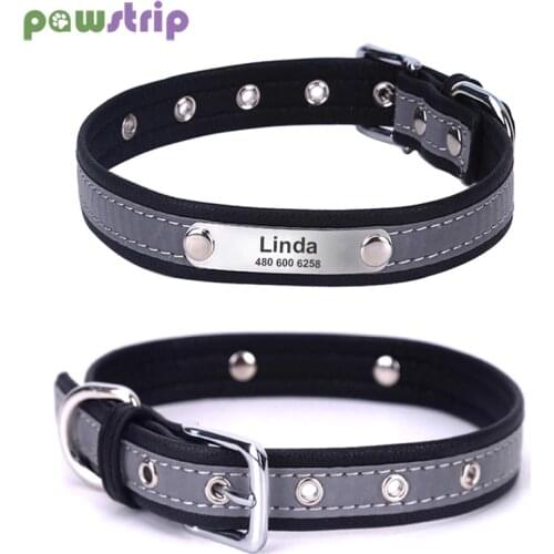 Microfiber Dog Collar Leather Safety Reflective Engraved Puppy Collar ID Name Customized Pet Collar For Dogs Pet Supplieslies