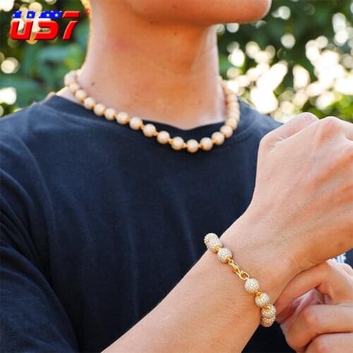 US7 10mm Big Round Iced Ball Chain Necklace&Bracelet Micro-paved CZ Stones Jewelry Set For Men Hip Hop Fashion Jewelry