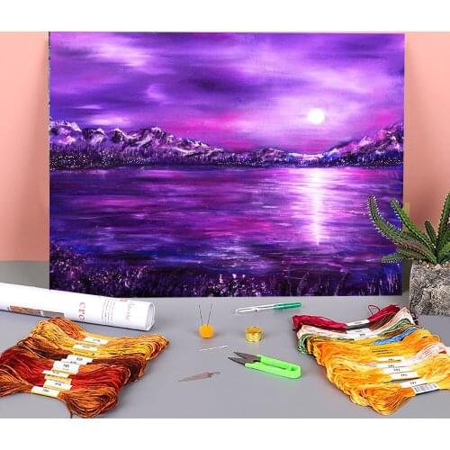 Natural Scenery Light Of The Moon Printed Canvas 11CT Cross Stitch Patterns DIY Embroidery DMC Threads Handiwork Mulina