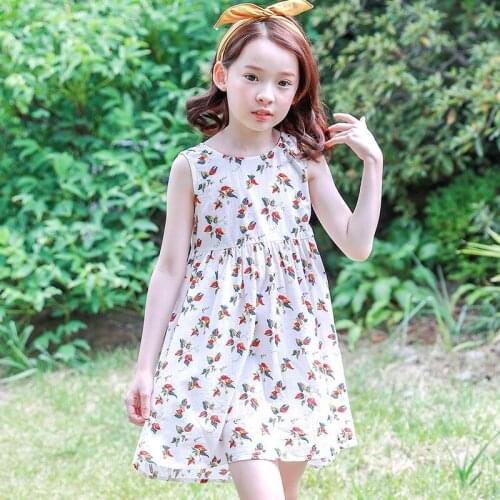 Girls Dress Summer Kids Dress For Girls Floral Print Bow Princess Dresses Children 2-14Y Clothes Girl Sleeveless Clothing